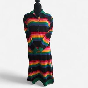 Rainbow Striped Long Polo Dress - Black Base
